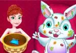 Anna cuida al conejo de Pascua
