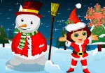 Dora ja lumiukko Joulukoristeita